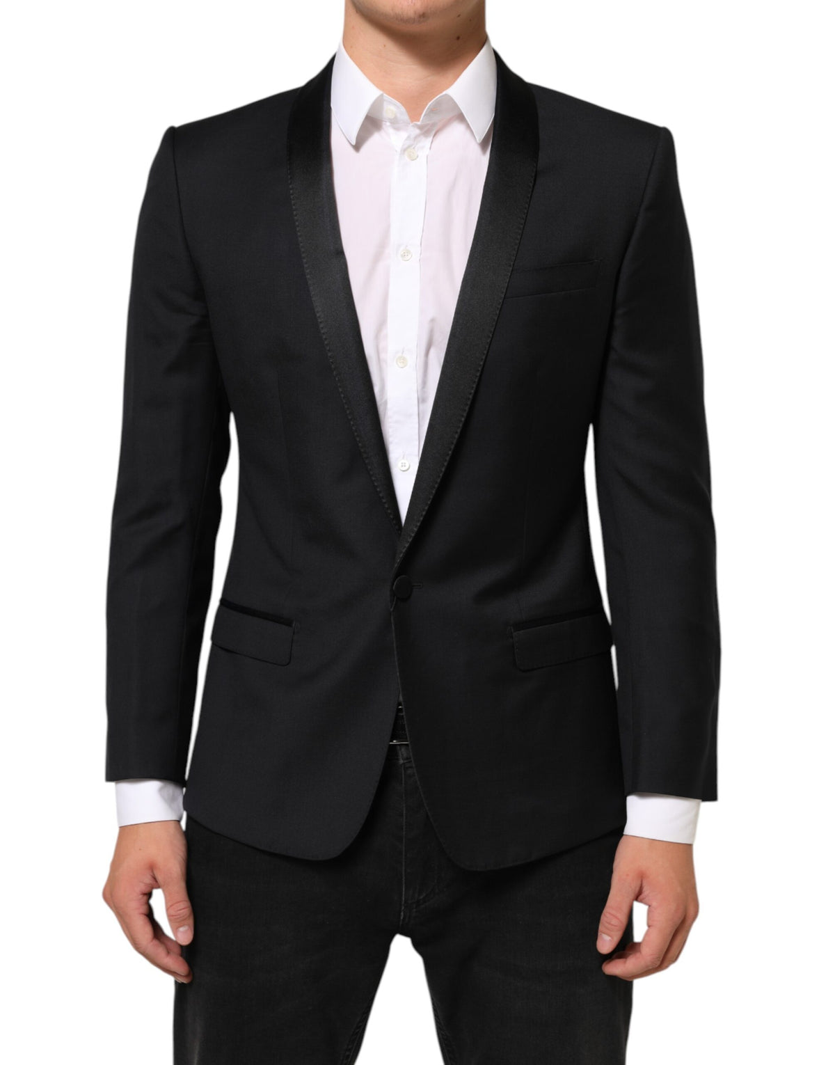 Dolce & Gabbana Men's Single Breasted Virgin Wool Polyester Viscose & Silk Blazer - Black Gold