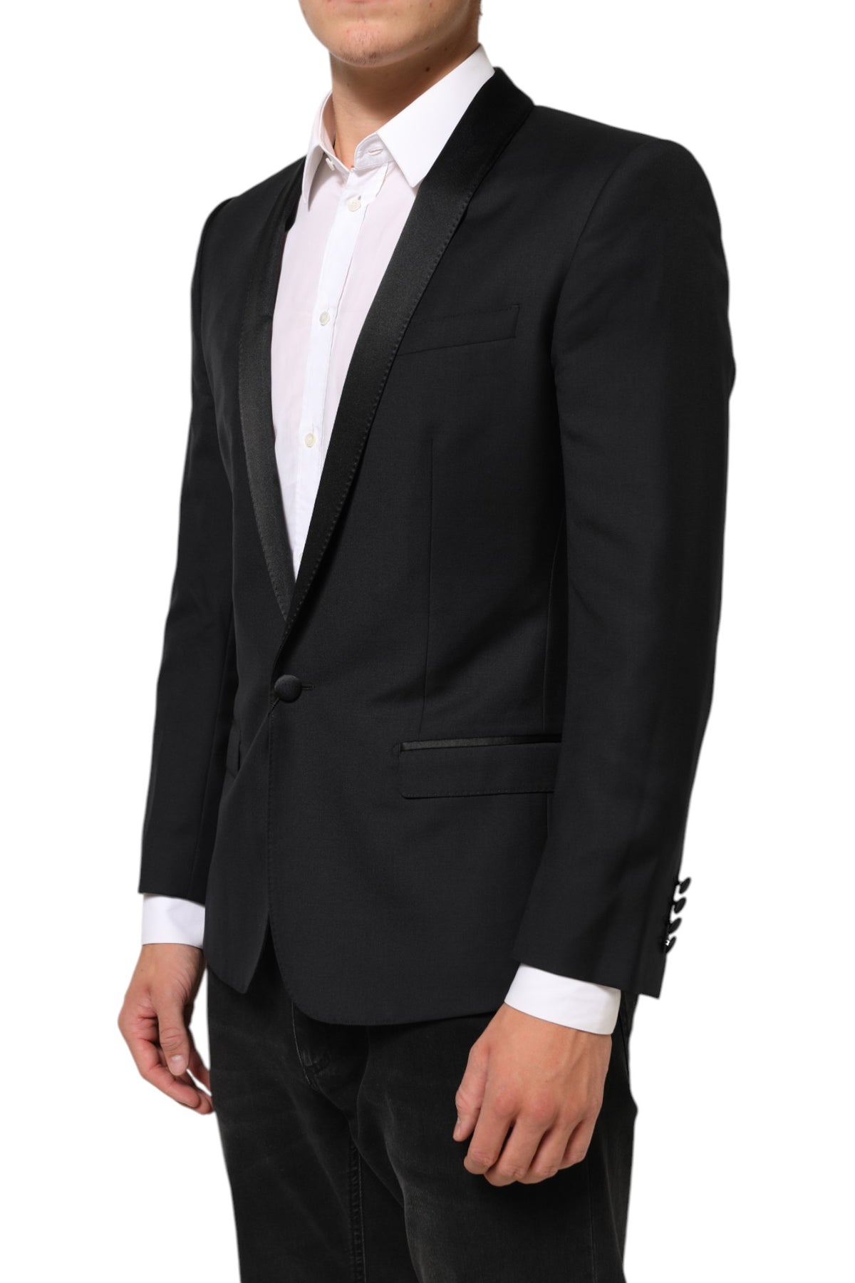 Dolce & Gabbana Men's Single Breasted Virgin Wool Polyester Viscose & Silk Blazer - Black Gold