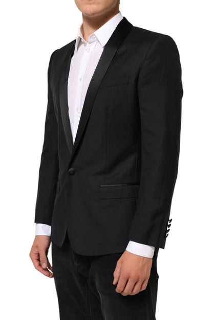 Dolce & Gabbana Men's Single Breasted Virgin Wool Polyester Viscose & Silk Blazer - Black Gold