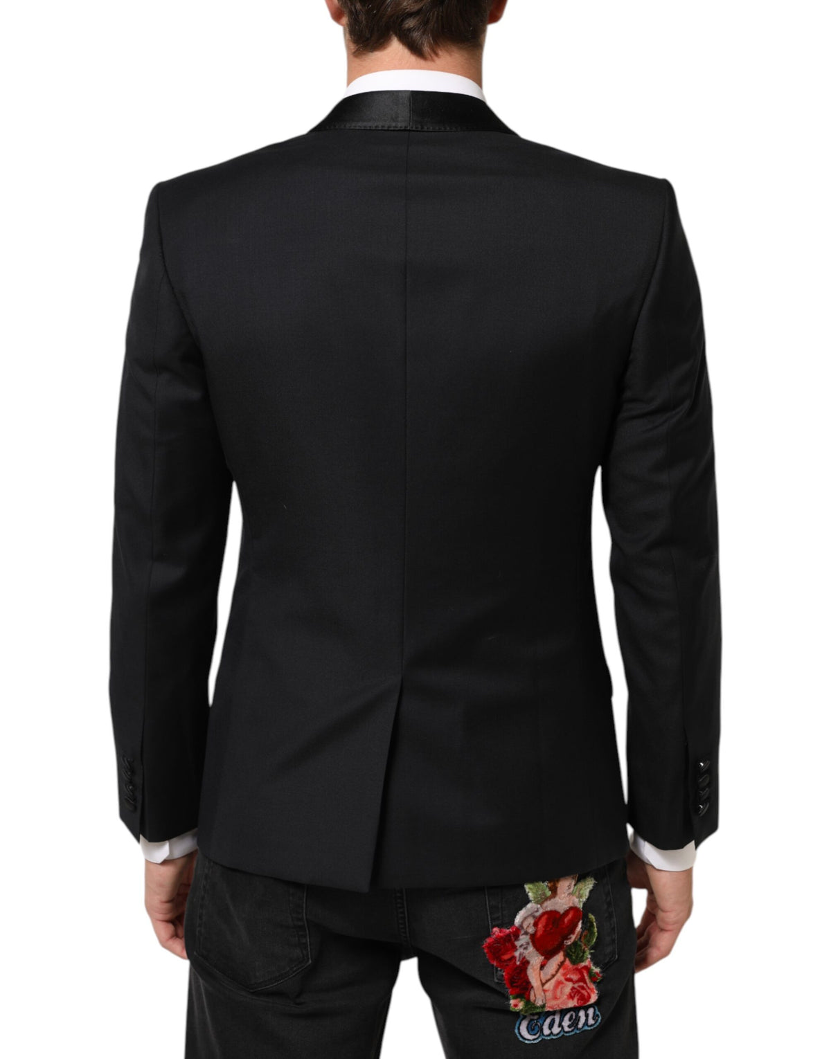 Dolce & Gabbana Men's Single Breasted Virgin Wool Polyester Viscose & Silk Blazer - Black Gold