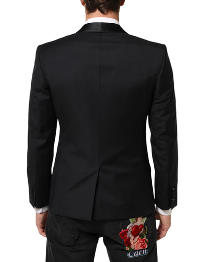 Dolce & Gabbana Men's Single Breasted Virgin Wool Polyester Viscose & Silk Blazer - Black Gold