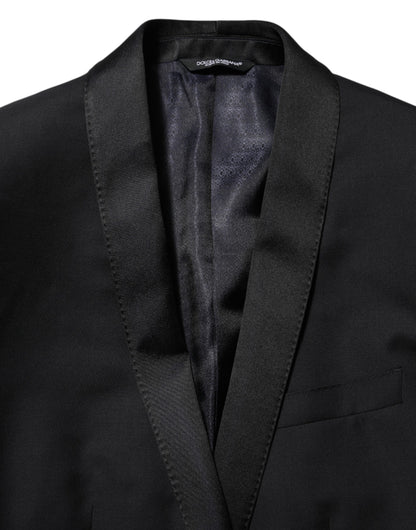 Dolce & Gabbana Men's Single Breasted Virgin Wool Polyester Viscose & Silk Blazer - Black Gold