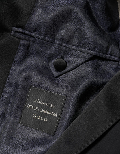 Dolce & Gabbana Men's Single Breasted Virgin Wool Polyester Viscose & Silk Blazer - Black Gold