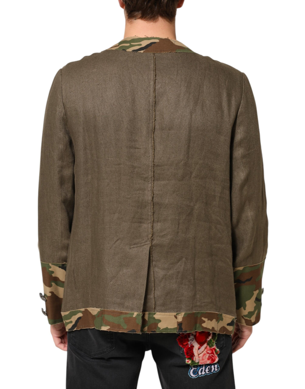 Dolce & Gabbana Men's Down Cotton Linen & Viscose Overcoat - Brown Camouflage Print