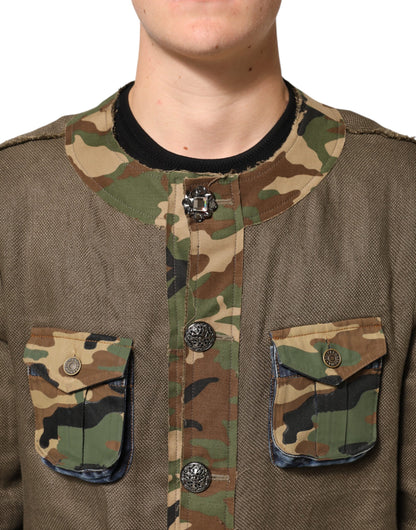 Dolce & Gabbana Men's Down Cotton Linen & Viscose Overcoat - Brown Camouflage Print