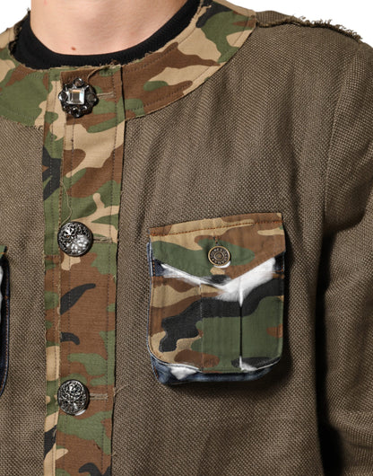 Dolce & Gabbana Men's Down Cotton Linen & Viscose Overcoat - Brown Camouflage Print