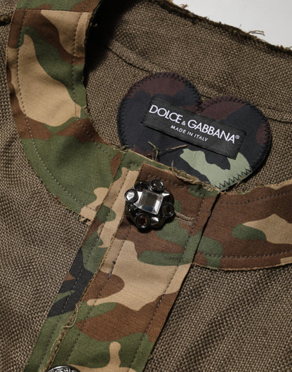 Dolce & Gabbana Men's Down Cotton Linen & Viscose Overcoat - Brown Camouflage Print