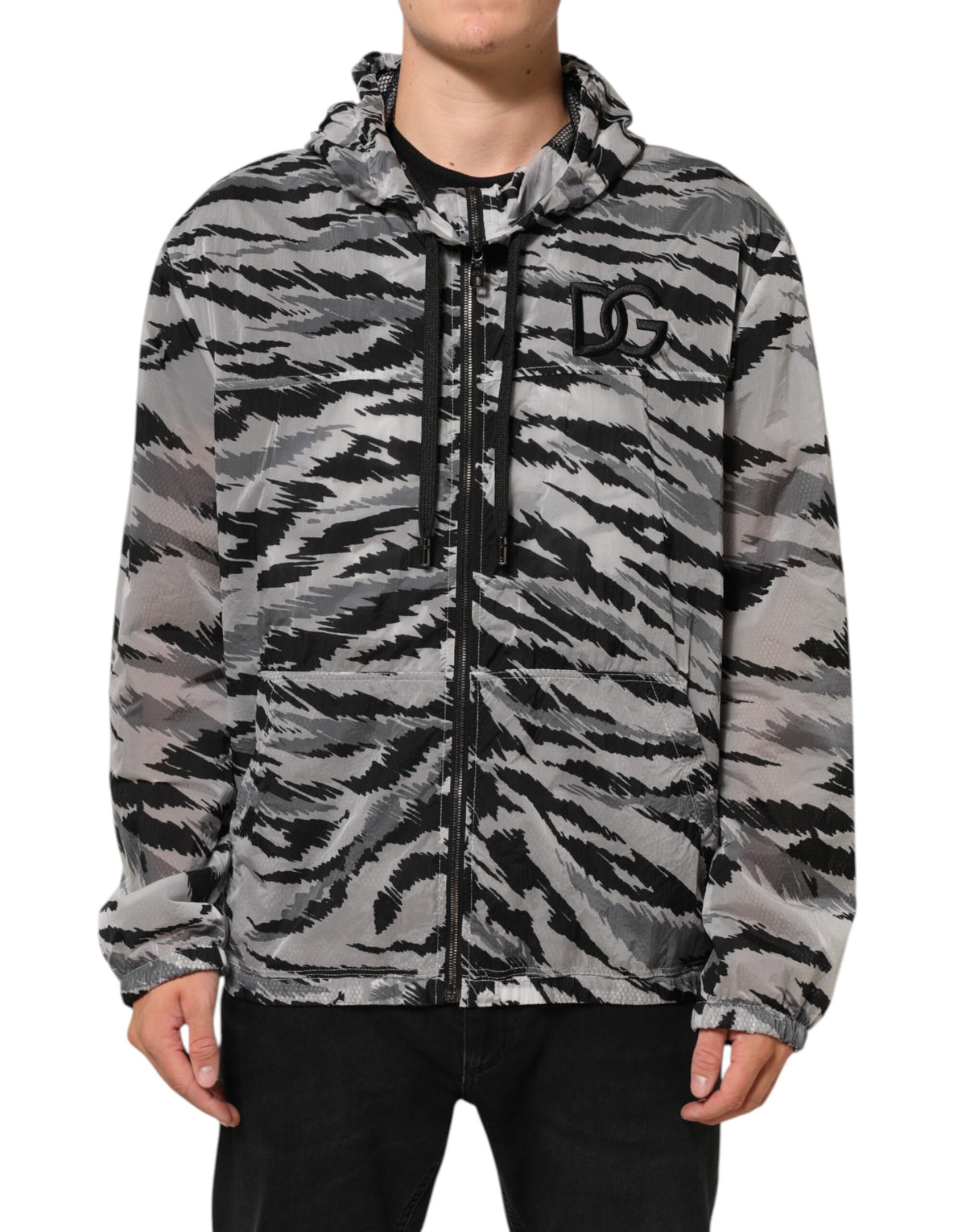 Dolce & Gabbana Men's Relaxed Fit Regular Polyamide Sweatshirt Hoodie - Gray Camouflage Print