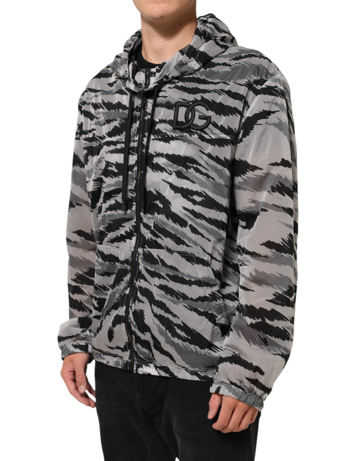 Dolce & Gabbana Men's Relaxed Fit Regular Polyamide Sweatshirt Hoodie - Gray Camouflage Print