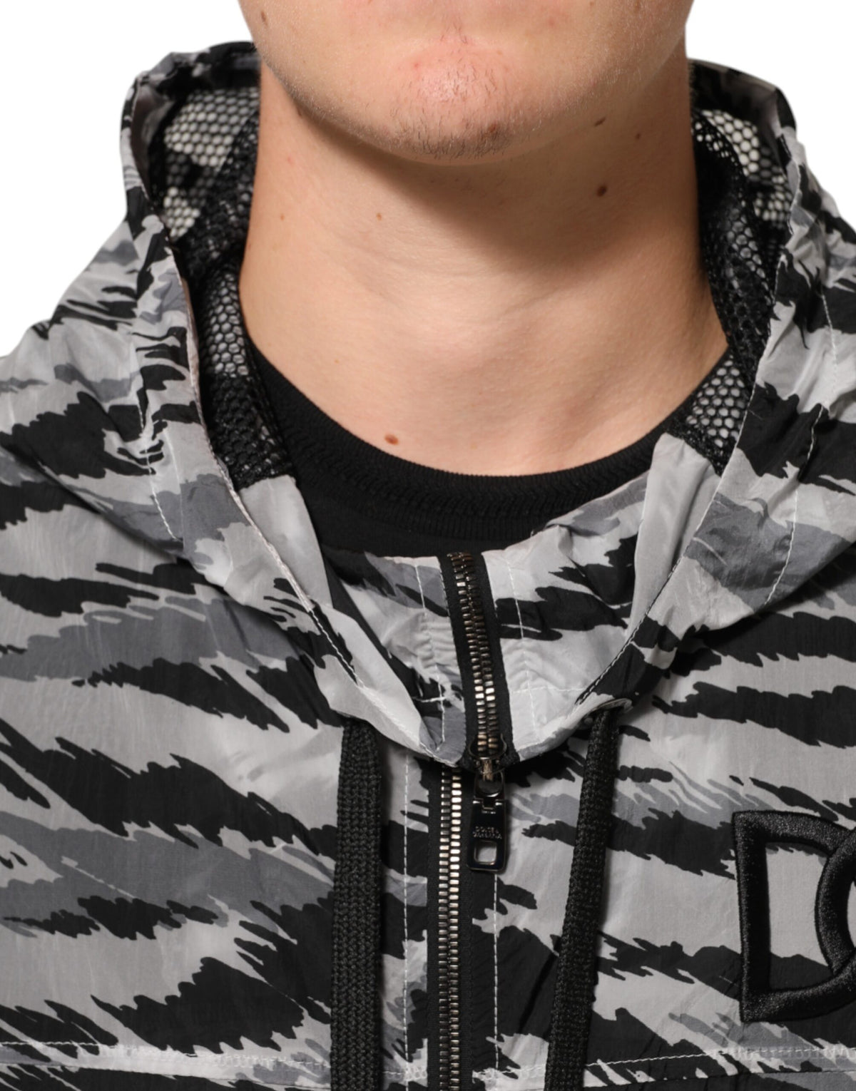 Dolce & Gabbana Men's Relaxed Fit Regular Polyamide Sweatshirt Hoodie - Gray Camouflage Print