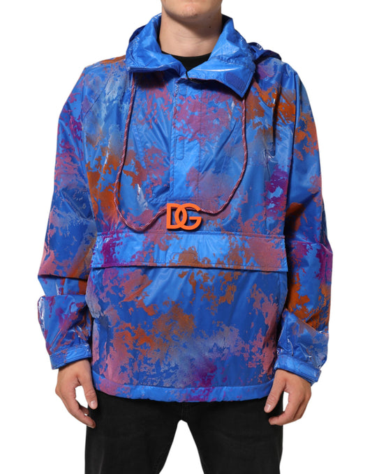 Dolce & Gabbana Men's Relaxed Fit Regular Cotton Polyester Sweatshirt Hoodie - Blue Patterned Tie Dye