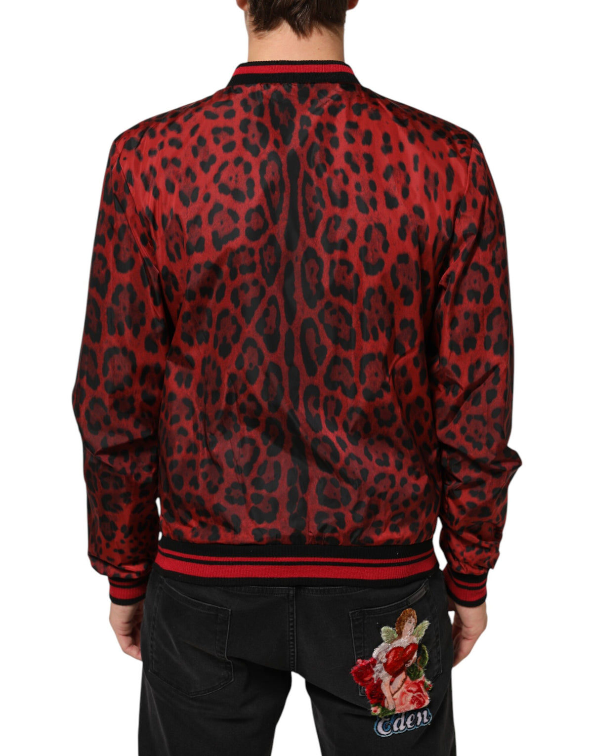 Dolce & Gabbana Men's Polyamide & Polyester Bomber Jacket - Red Leopard Print Print