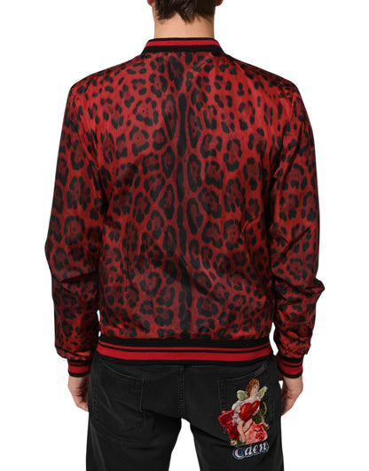 Dolce & Gabbana Men's Polyamide & Polyester Bomber Jacket - Red Leopard Print Print