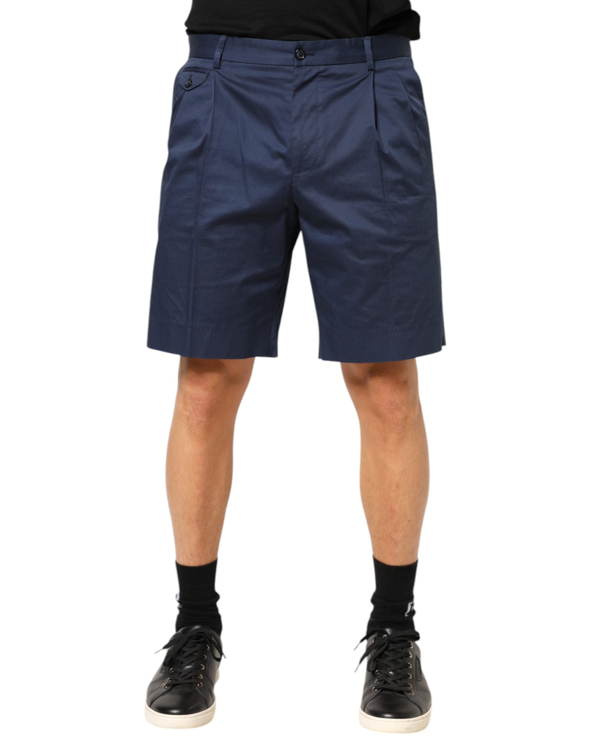Dolce & Gabbana 9 To 5 Men's Regular Fit Mid Rise Stretch Cotton Bermuda Shorts - Blue