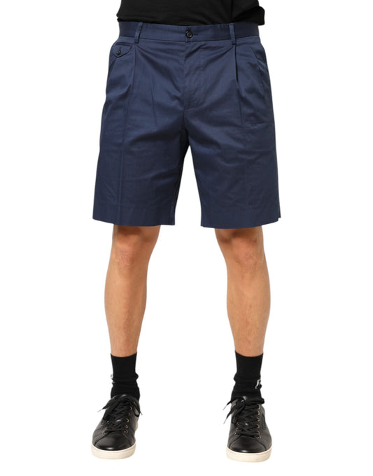 Dolce & Gabbana 9 To 5 Men's Regular Fit Mid Rise Stretch Cotton Bermuda Shorts - Blue