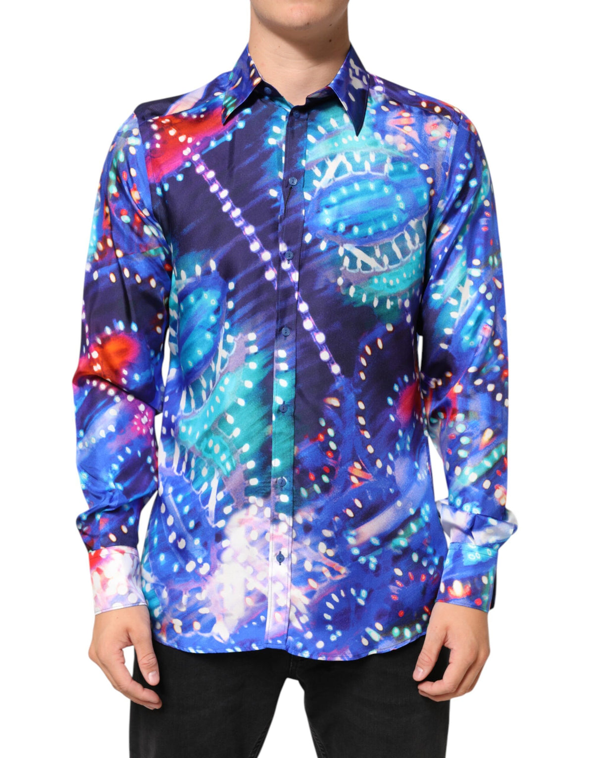 Dolce & Gabbana Men's Slim Long-Sleeve Silk Dress Shirt - Multicolor Print