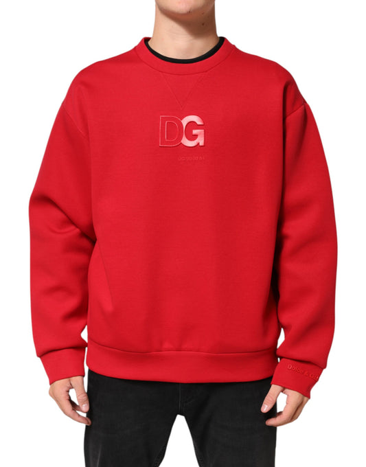 Dolce & Gabbana Men's Relaxed Fit Regular Crew Neck Nylon Cotton Sweatshirt - Red Signature