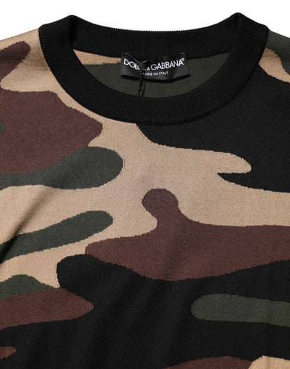Dolce & Gabbana Multicolor Camouflage Crew Neck Men Pullover Sweater