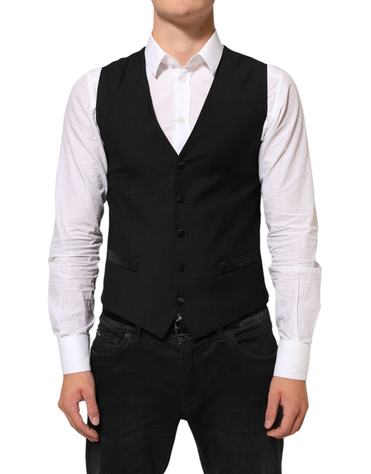 Dolce & Gabbana Men's V Neck Virgin Wool Viscose Silk & Polyester Vest - Black