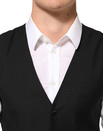 Dolce & Gabbana Black Wool Dress Formal Men Waistcoat Vest