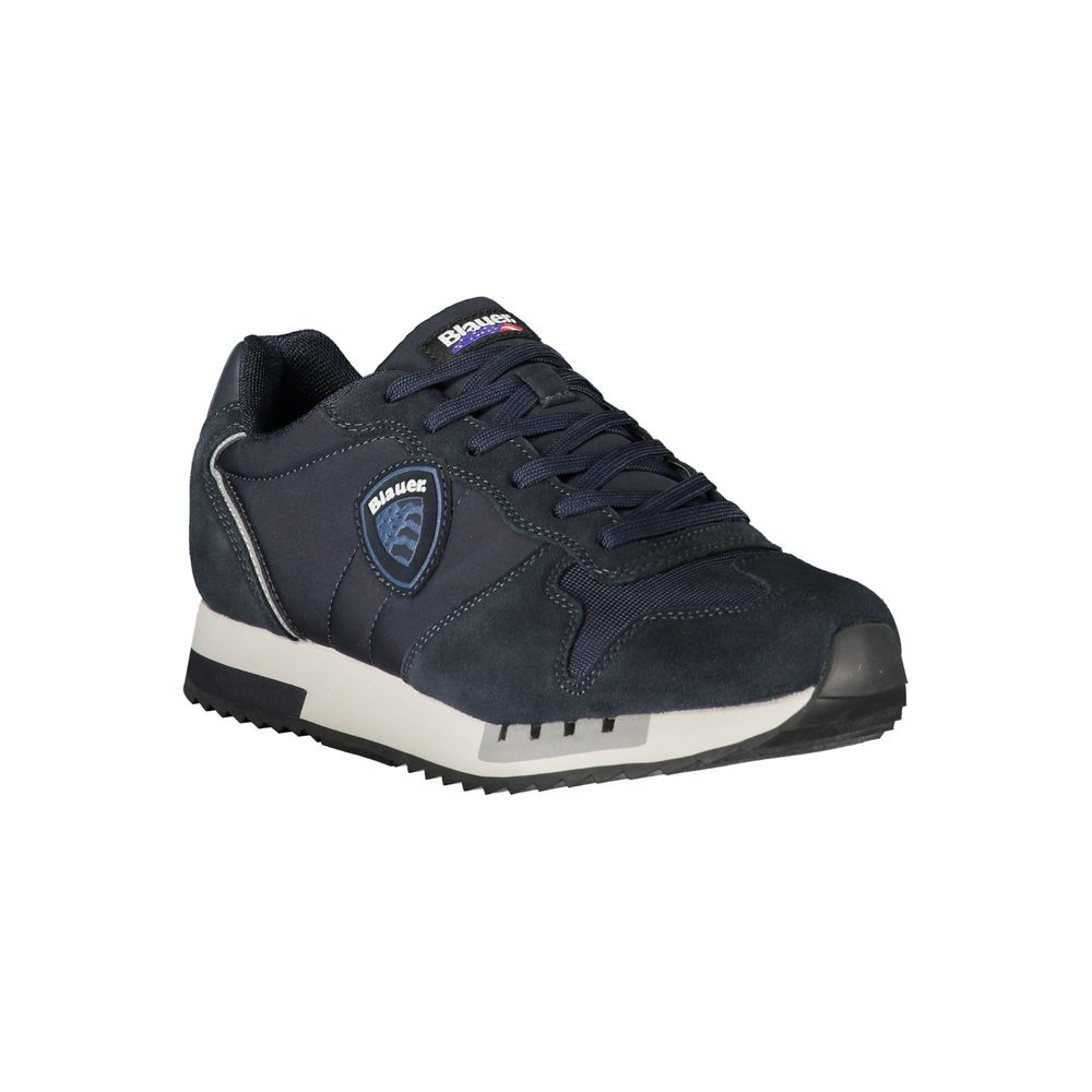 Athletic Sneakers by Blauer for men in polyester polyurethane leather blue & signature features an architectural silhouette, showcasing the premium athletic style of the Men's Athletic Polyester Polyurethane Leather Sneakers with an architectural finish.
