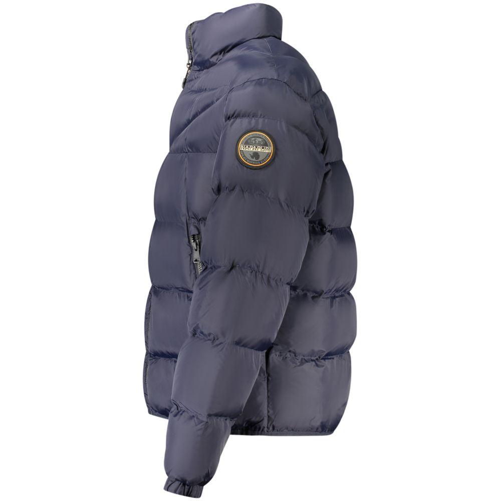 Overcoat by Napapijri for men in polyamide blue & signature features a contemporary silhouette showcasing a contemporary and refined pockets for a sophisticated finish.