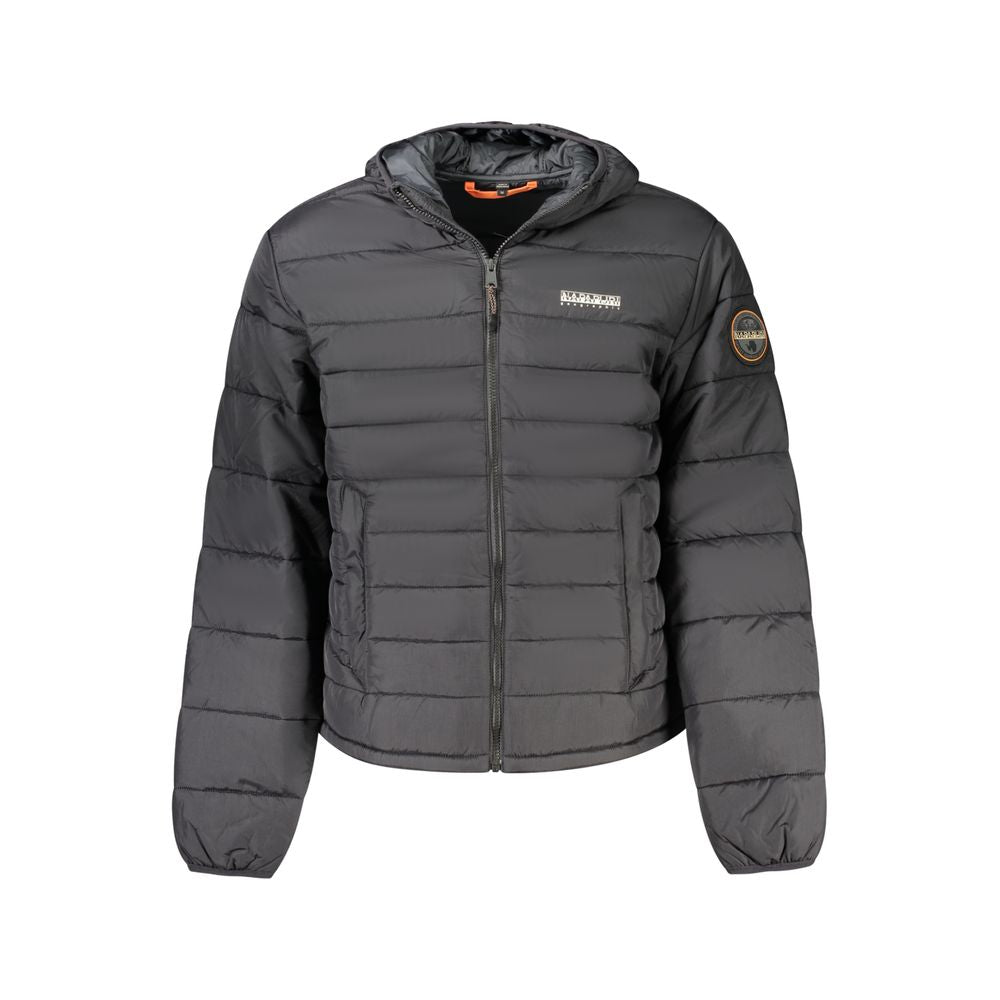 Hooded Windbreaker Jacket by Napapijri for men in polyamide black & print features an magnificent silhouette, showcasing the sophisticated hooded neckline and functional pockets, hooded & windproof for a premium, magnificent look.