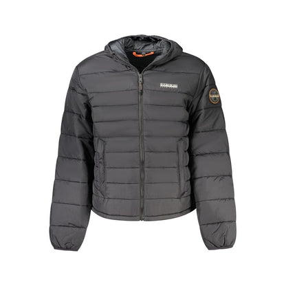Hooded Windbreaker Jacket by Napapijri for men in polyamide black & print features an magnificent silhouette, showcasing the sophisticated hooded neckline and functional pockets, hooded & windproof for a premium, magnificent look.