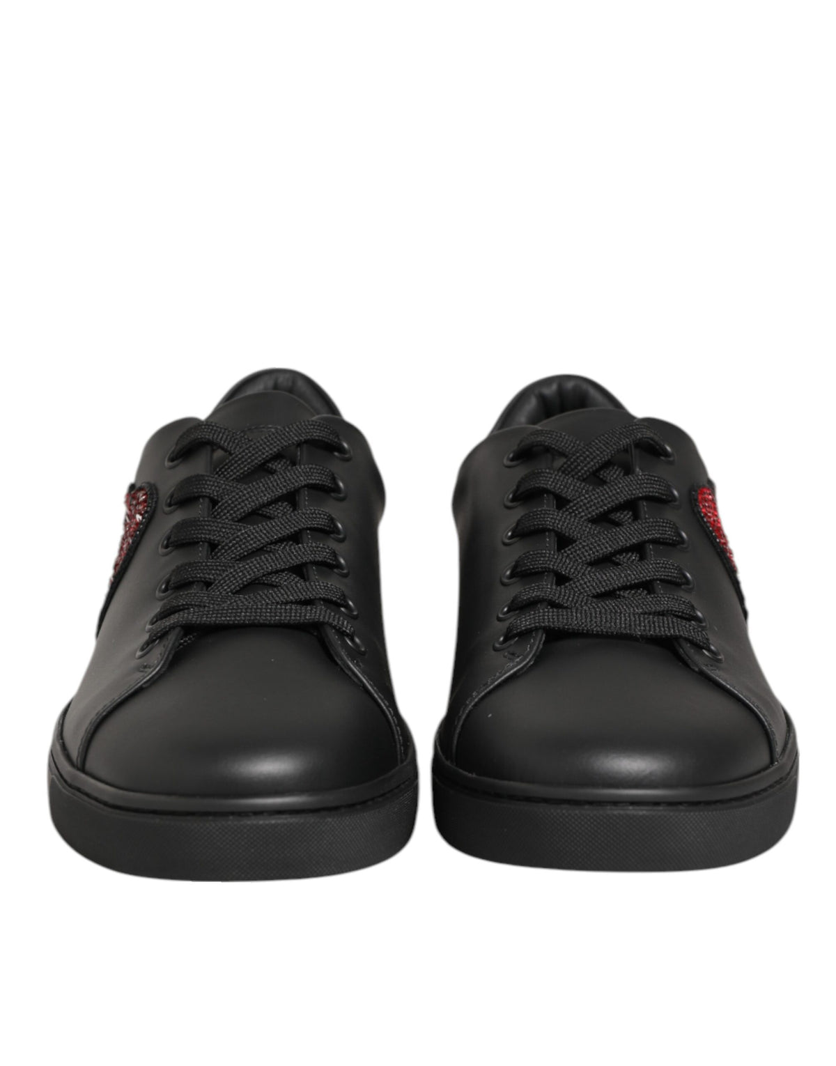 Dolce & Gabbana Heart Women's Low Top Calf Leather Crystal & Rubber Sneakers - Black Red Patterned