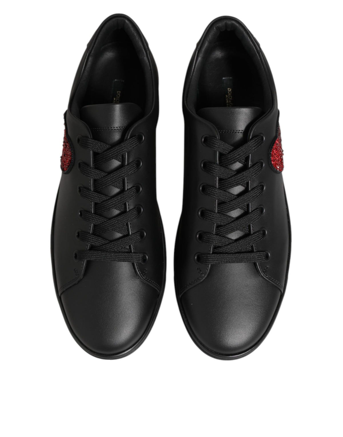 Dolce & Gabbana Heart Women's Low Top Calf Leather Crystal & Rubber Sneakers - Black Red Patterned