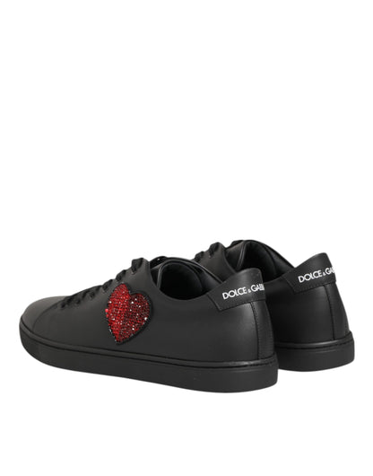 Dolce & Gabbana Heart Women's Low Top Calf Leather Crystal & Rubber Sneakers - Black Red Patterned