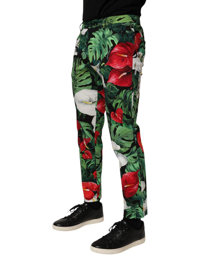 Dolce & Gabbana Men's Tapered Leg Regular Fit Stretch Cotton Chinos Pants - Multicolor Floral Print