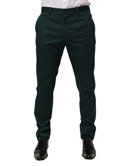 Dolce & Gabbana Crisp Men's Regular Fit Stretch Cotton Trousers - Green Signature