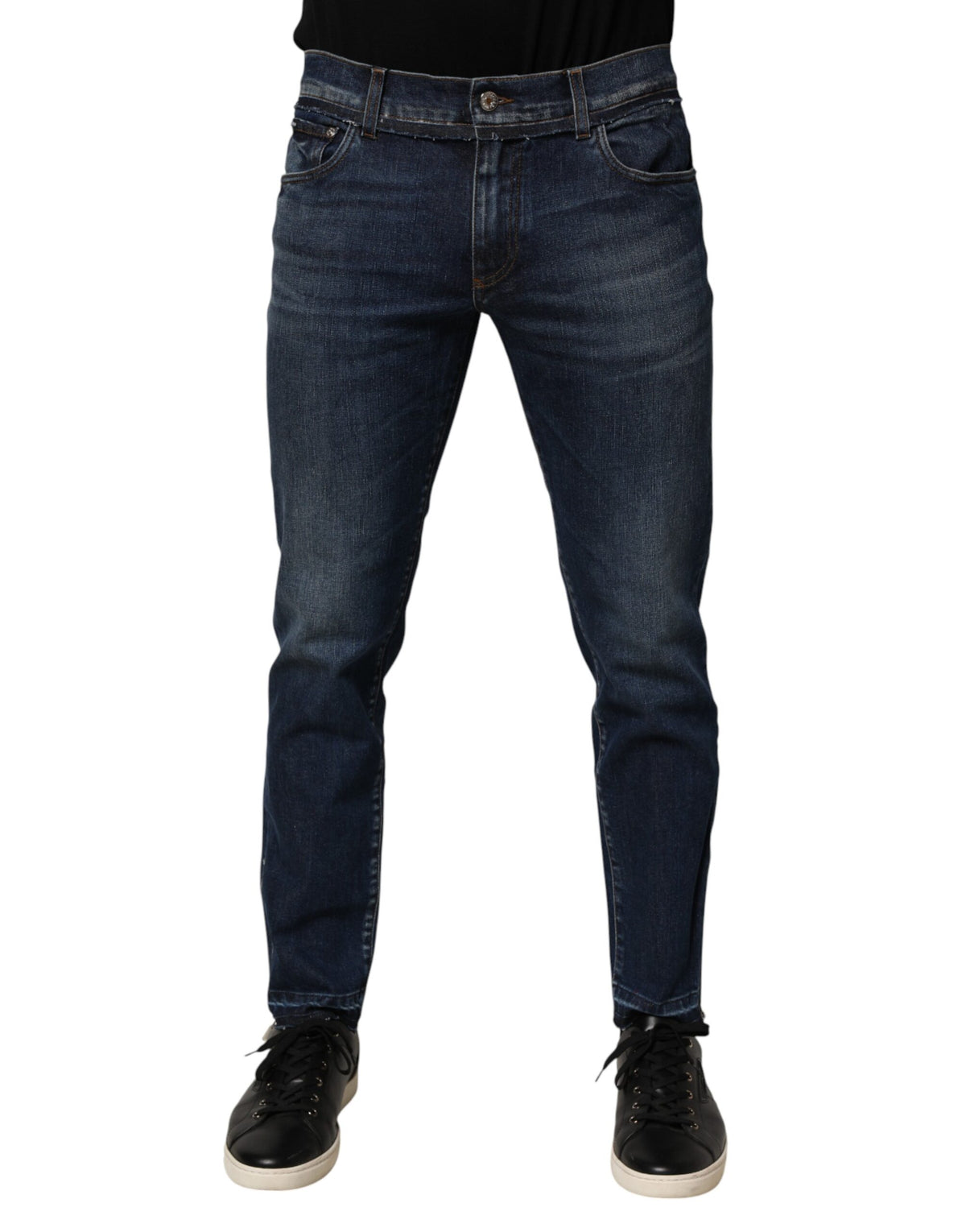 Dolce & Gabbana Men's Tapered Leg Skinny Regular Fit Denim Cotton & Polyurethane Jeans - Blue
