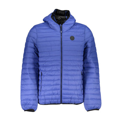 Hooded Windbreaker Jacket by Gianmarco Venturi for men in polyamide blue presents a resilient silhouette, artfully detailed with a sophisticated hooded neckline and functional pockets, hooded & windproof for a resilient finish.