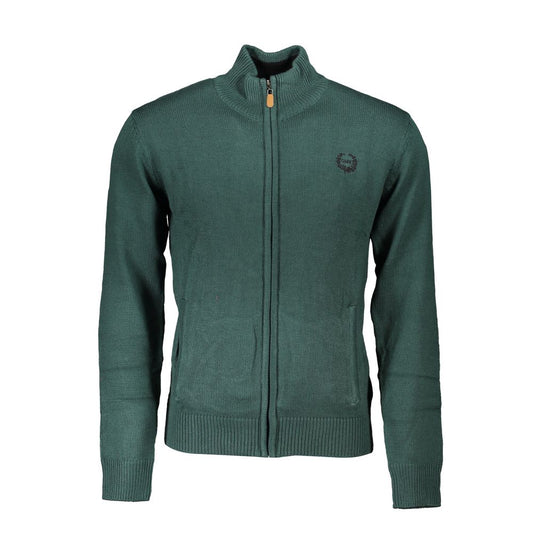 Cardigan by Gianmarco Venturi for men in cotton green features a dramatic silhouette, showcasing a sophisticated and dramatic long-sleeve detail for a timeless, premium look.