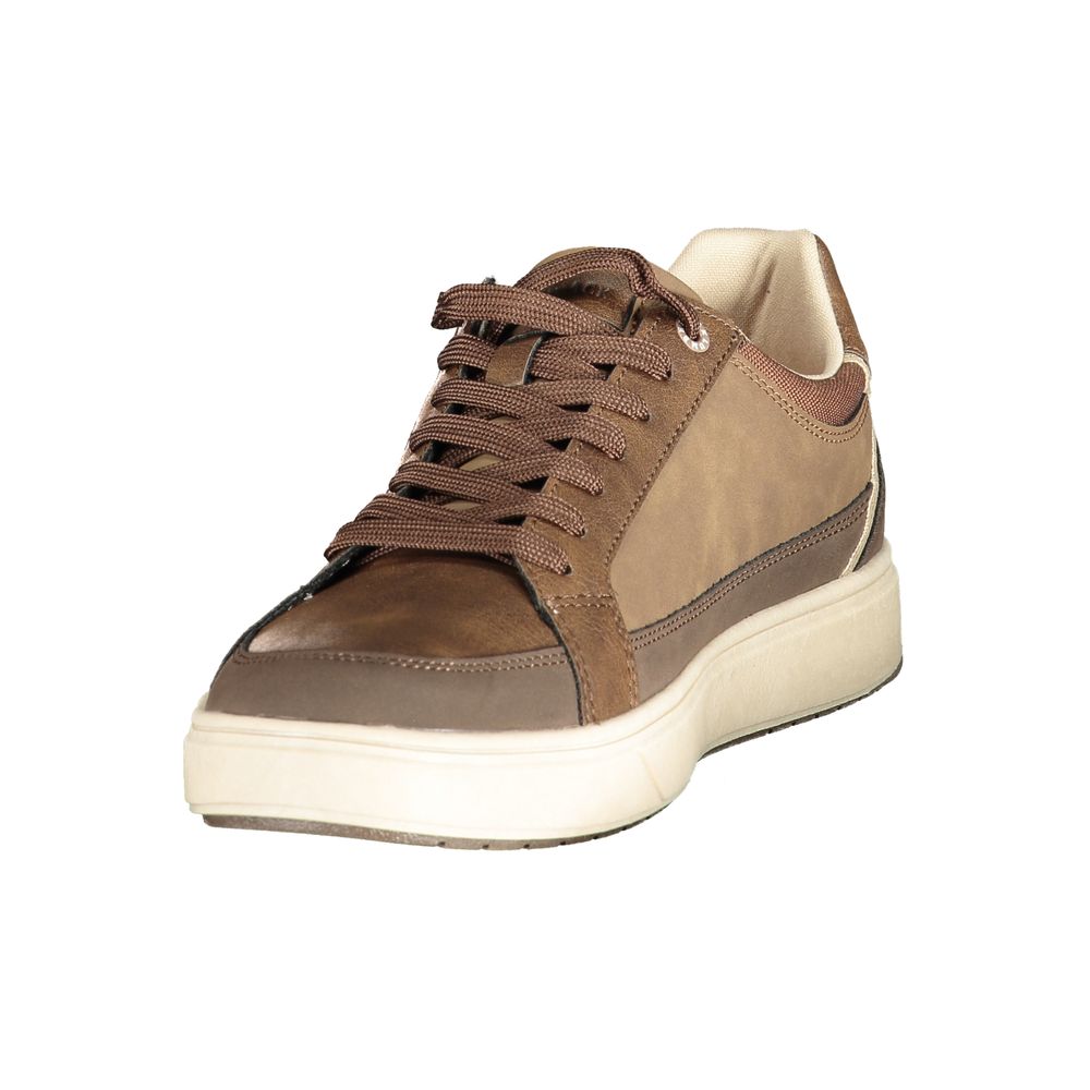 Athletic Sneakers by Lumberjack for men in polyester & polyurethane brown & print features an architectural silhouette, showcasing the premium athletic style of the Men's Athletic Polyester & Polyurethane Sneakers with an architectural finish.