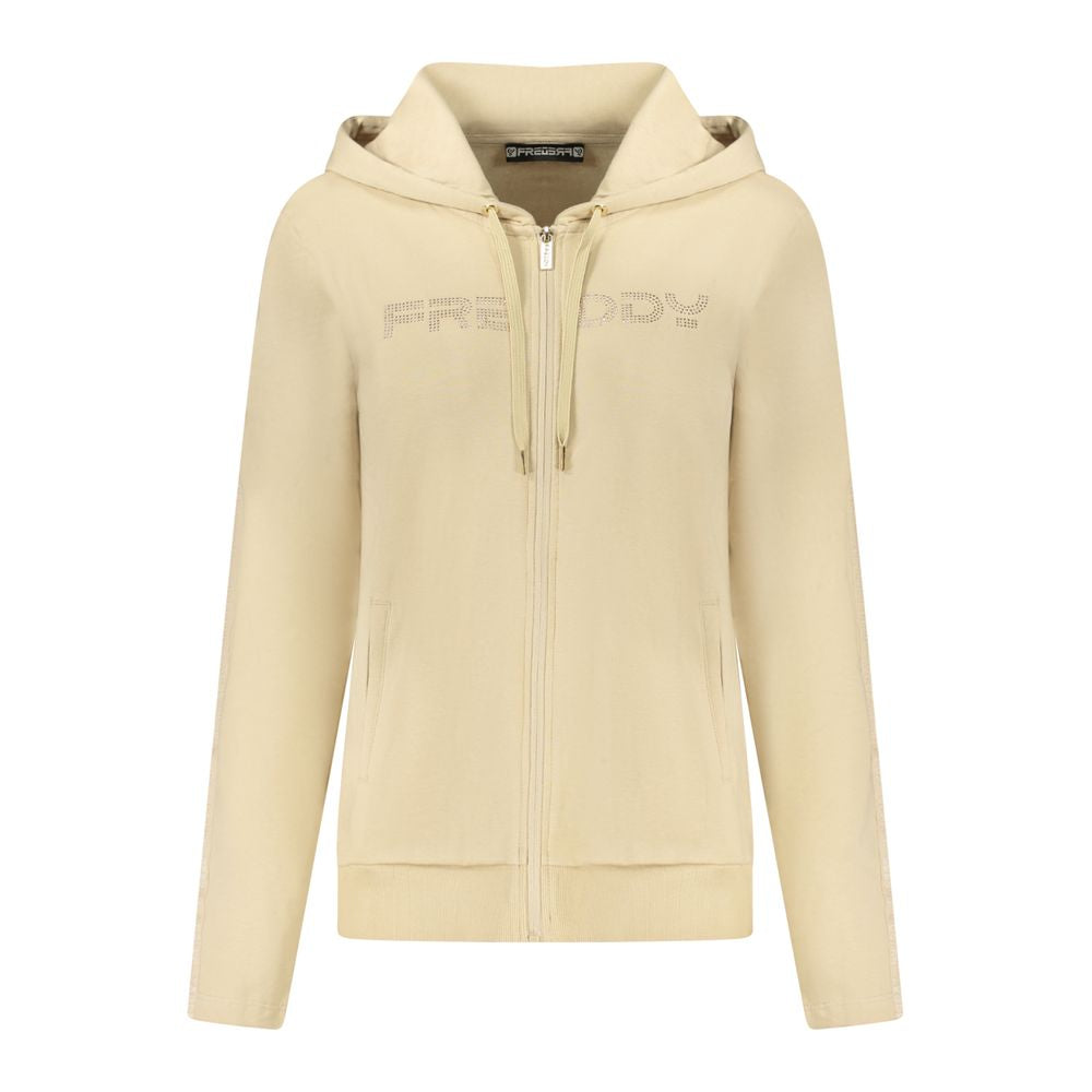 Hooded Sweatshirt Hoodie by Freddy for women in stretch cotton & rhinestone beige features an avant-garde silhouette, showcasing a sophisticated hooded neckline and detail for a truly avant-garde finish.