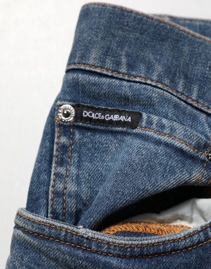 Dolce & Gabbana Blue Tattered Cotton Skinny Men Denim Jeans