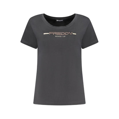 T-Shirt by Freddy for women in cotton & rhinestone black & print features a plush silhouette, showcasing a sophisticated wide-neck neckline and for a truly plush finish.