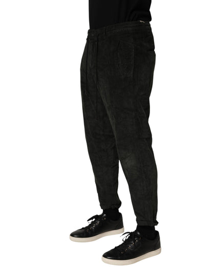 Dondup Black Mid Waist Cropped Corduroy Men Trouser Pants
