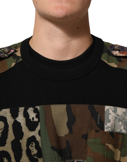 Dolce & Gabbana Black Patchwork Crew Neck Pullover Sweater