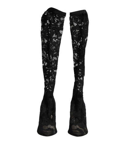 Dolce & Gabbana Women's Goat Leather Polyamide & Viscose Stiletto Sock Ankle Over-The-Knee Boots - Black Signature