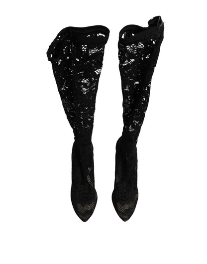 Dolce & Gabbana Women's Goat Leather Polyamide & Viscose Stiletto Sock Ankle Over-The-Knee Boots - Black Signature