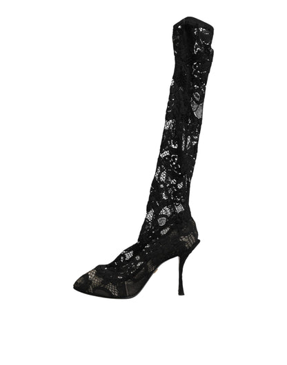 Dolce & Gabbana Women's Goat Leather Polyamide & Viscose Stiletto Sock Ankle Over-The-Knee Boots - Black Signature