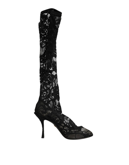 Dolce & Gabbana Women's Goat Leather Polyamide & Viscose Stiletto Sock Ankle Over-The-Knee Boots - Black Signature