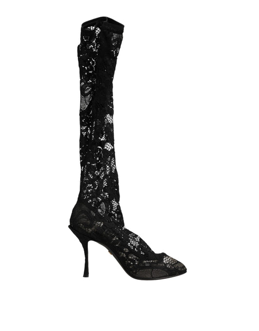 Dolce & Gabbana Women's Goat Leather Polyamide & Viscose Stiletto Sock Ankle Over-The-Knee Boots - Black Signature