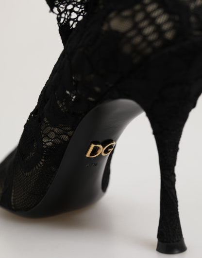 Dolce & Gabbana Women's Goat Leather Polyamide & Viscose Stiletto Sock Ankle Over-The-Knee Boots - Black Signature