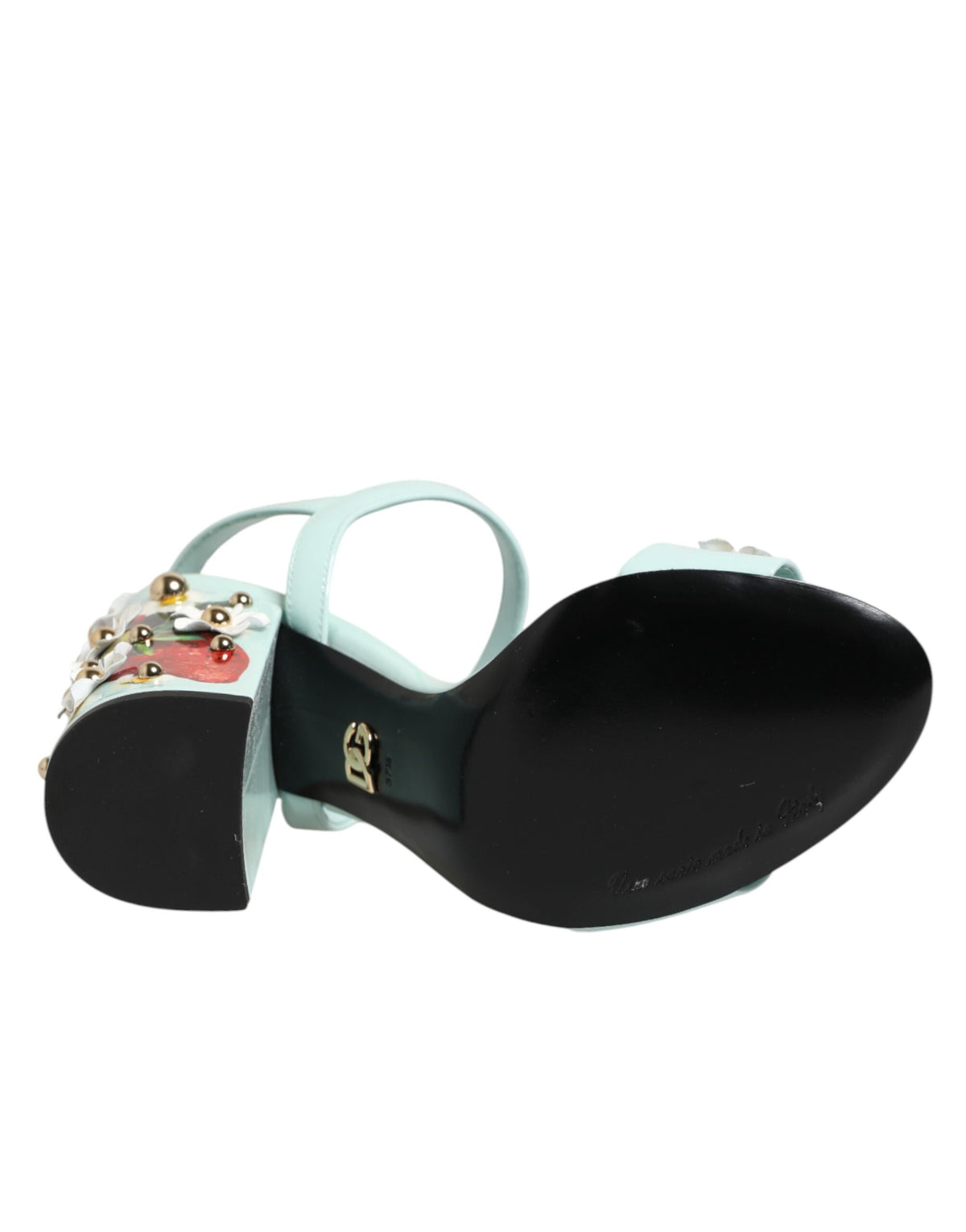 Dolce & Gabbana Women's Goat & Calf Leather Ankle Strap Sandals - Gold Mint Green Floral Signature