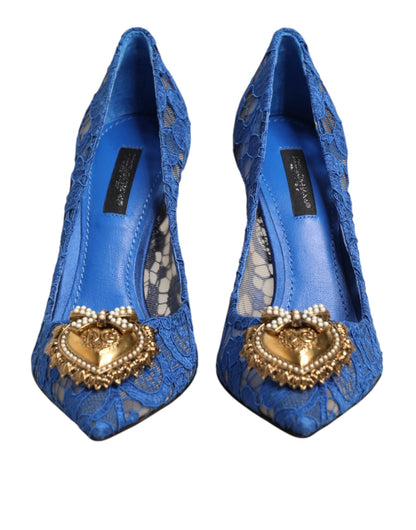 Dolce & Gabbana Devotion Heart Women's Cotton Silk Viscose & Goat Leather High-Heel Stiletto Pumps Heels - Blue Floral Signature